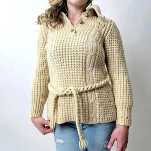 Gaeltarra Pure Wool Aran Knit Vintage Fisherman Sweater - S